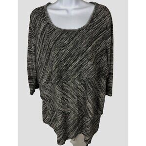 Faded Glory Top Women Size 1X 16W Black Gray 3/4 Sleeves Layered Scoop Neck